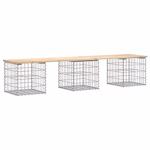 vidaXL Gabion Design Garden Bench in Brown Solid Pine Wood, W: 203 cm, D: 44 cm, H: 42 cm – 1