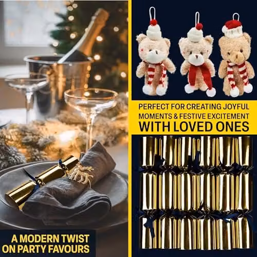 KreativeKraft Set of 6 Luxury Gold Plush Animal Christmas Crackers and Hanging Tree Ornaments – 7
