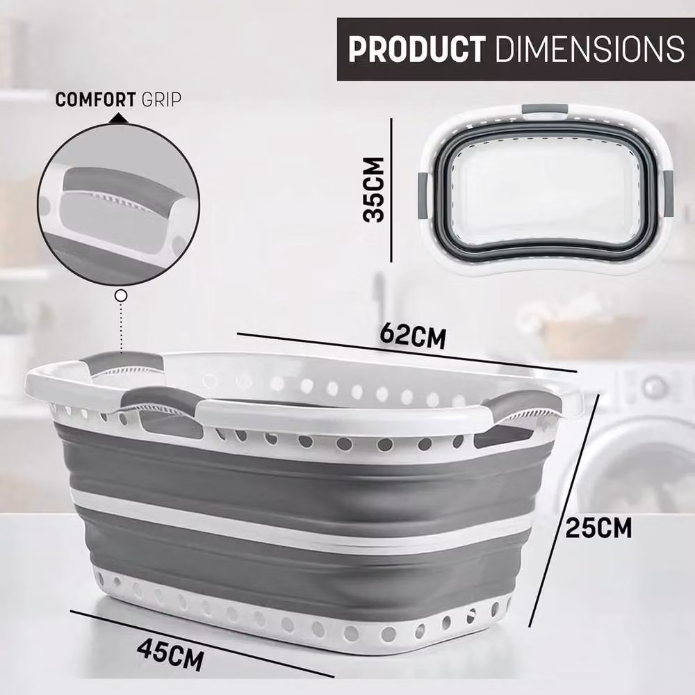 Kelvenix Collapsible Plastic Laundry Basket, 68L, Grey – 2