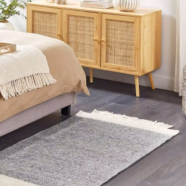 Wyld and Coco Grey and White Handwoven Wool and Cotton Rectangular Rug W: 80 cm, L: 150 cm – 1