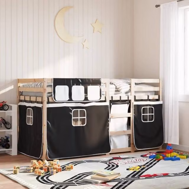 Berkfield Home Single Solid Wood Pine Bunk Bed in White and Black, W/D/H: 90 x 190 cm