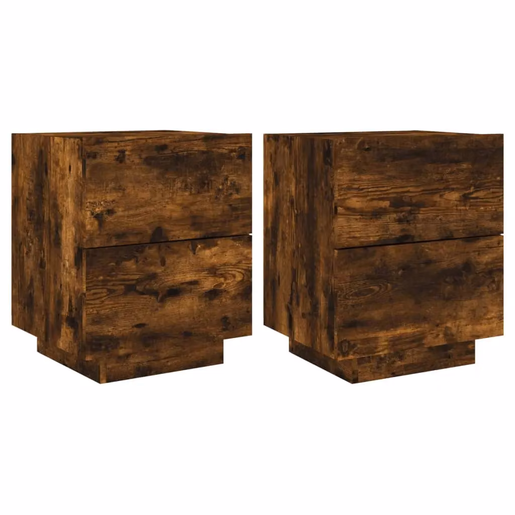 Berkfield Home Set of 2 Modern Smoked Oak Bedside Cabinets with Integrated LED Lights in Brown – 2