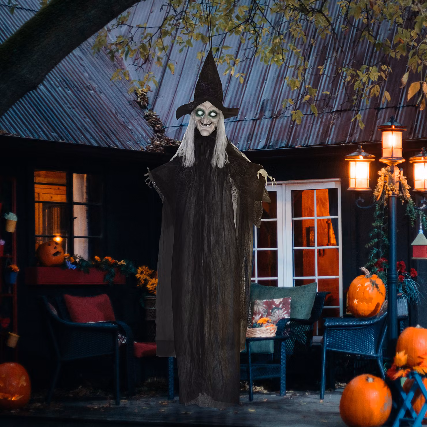HOMCOM 6ft Life Size Hanging Witch Outdoor Halloween Decoration with Motion Activated Sound and Light Up Eyes – 2