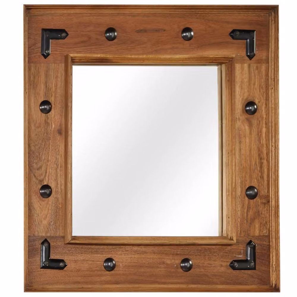 Berkfield Home Square Solid Acacia Wood Mirror in Brown, W/D/H: 50 x 50 x 1 cm – 2
