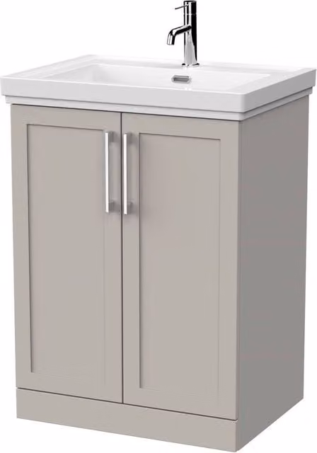 Balterley Stonnall 2 Door Vanity Unit and 1TH Fireclay Basin, Pebble Grey, Width: 60 cm