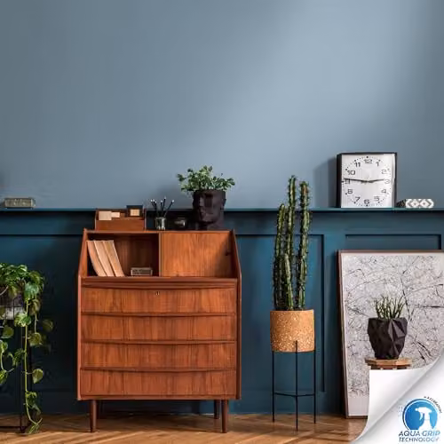Livingwalls DESIGNDROP Plain Non-Woven Wallpaper in Blue, 10.05 x 0.53 m – 3