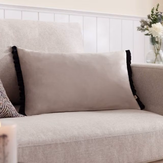 Wylder Tilly Velvet Rectangular Cushion in Black and White, W/D/H: 50 x 30 x 30 cm