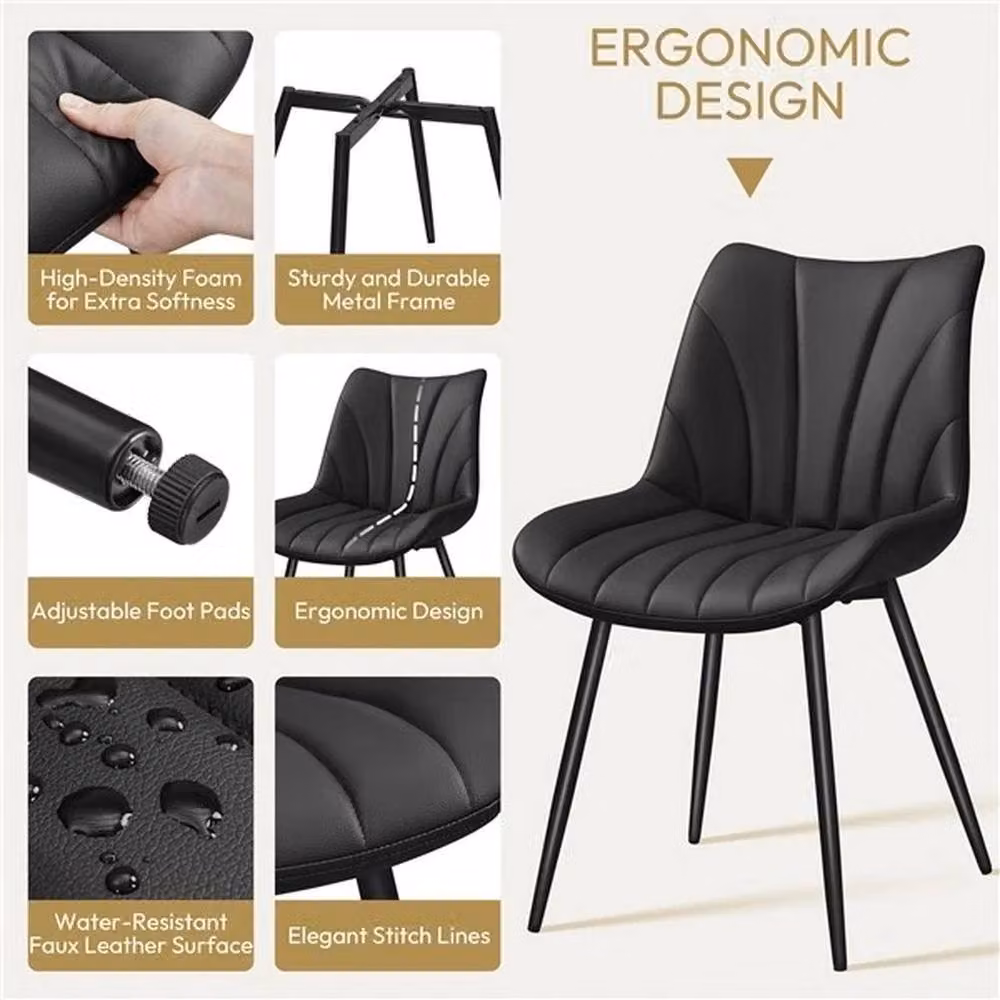 VOGREX Set of 2 Black Synthetic Leather Upholstered Dining Chairs with Metal Legs – 3