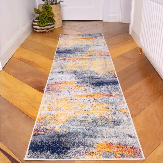 The Rug House Multicolour Abstract Modern Rectangular Rug, W: 240 cm, D: 60 cm