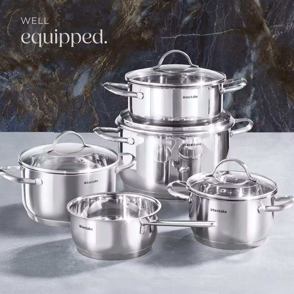 tectake Bologna XL 9-Piece Stainless Steel Pot and Pan Set in Silver, Induction Safe – 4