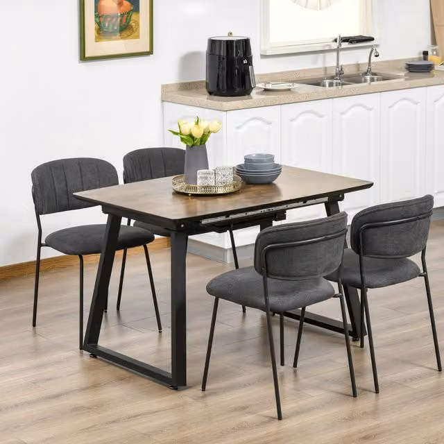 HOMCOM Extendable Rectangular Dining Table with Wood Effect Top and Sled Base in Brown