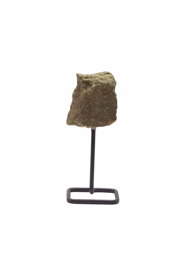 KDMD Epidote Mineral Specimen on Metal Stand, Green, Brown and Black Natural Crystal Tabletop Display Piece