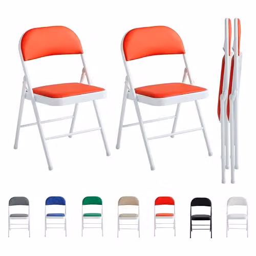 MCC Direct Set of 2 Red Faux Leather Folding Chairs with Metal Frame