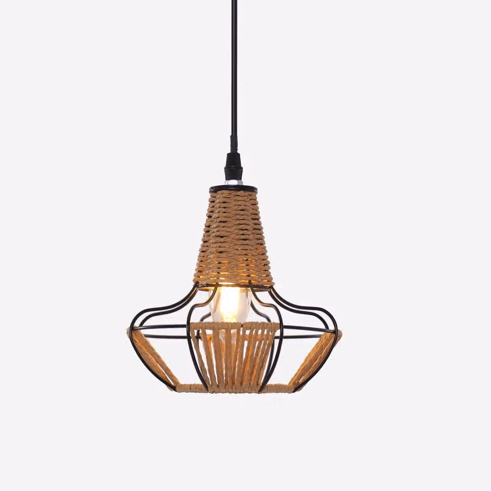 Living and Home Brown Woven Rattan Cage Pendant Light with Height Adjustment – 4