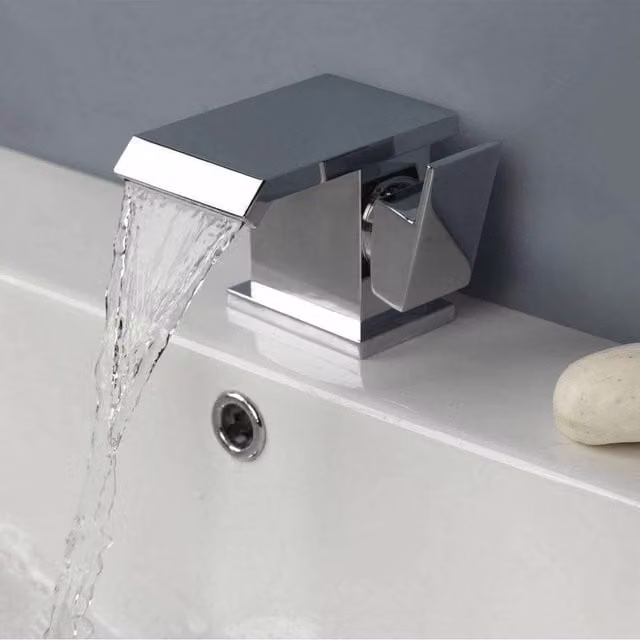 Nes Home Truro Waterfall Basin Sink Mixer Tap with Unslotted Waste in Chrome Silver – 1
