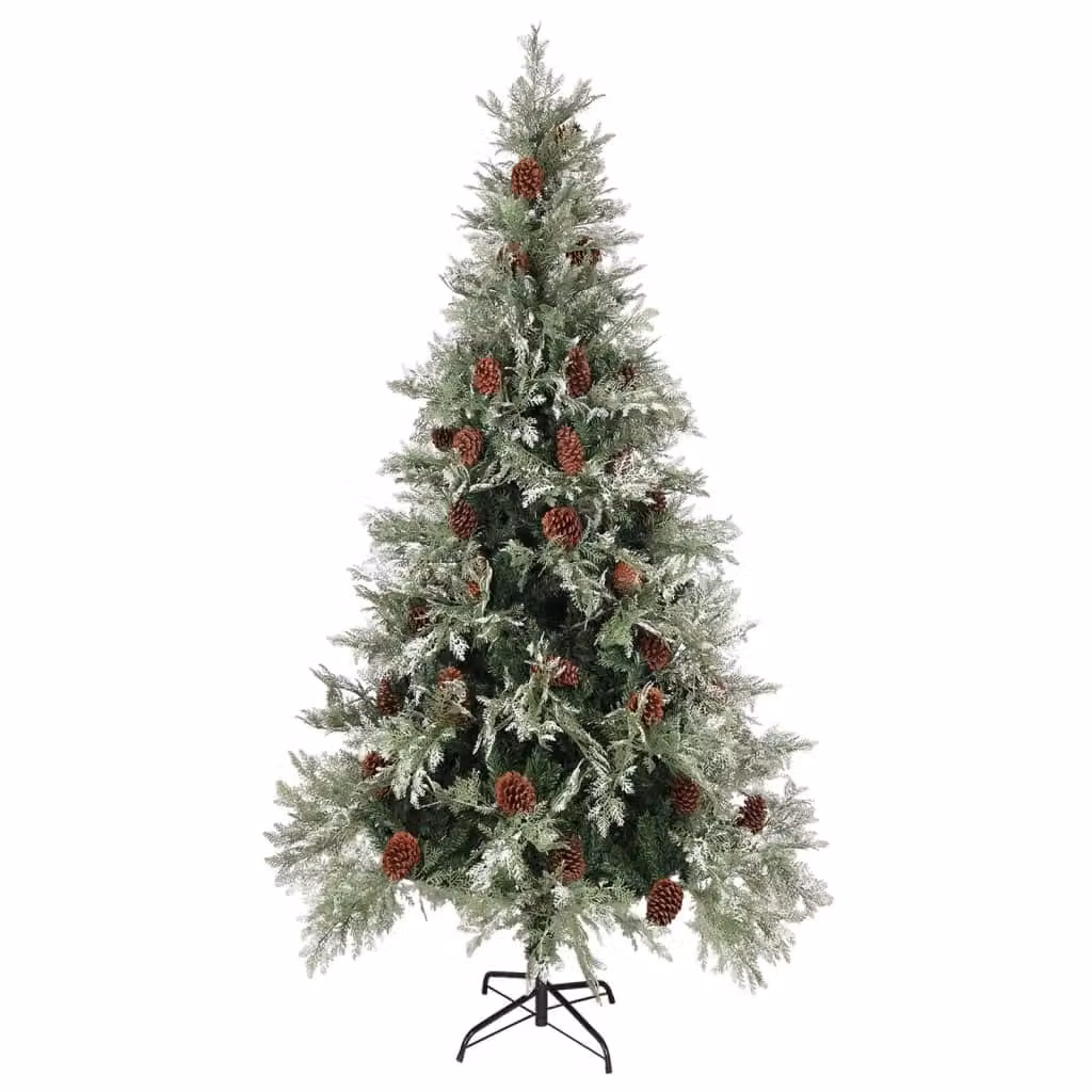 Berkfield Home Pre-lit Christmas Tree with Pine Cones in Green and White, Height: 225 cm – 2