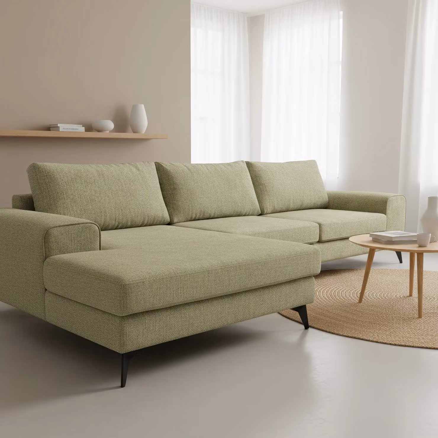 Abakus Direct Venice Left-Facing L-Shape Corner Sofa in Green Fabric with Deep Seats and Extra-Wide Padded Arms – 2