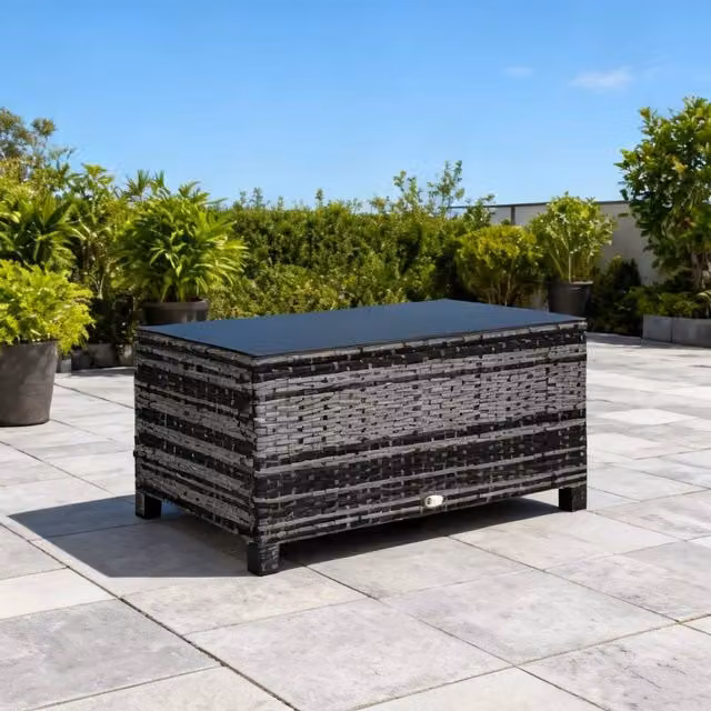 ERGOVEXA Mixed Grey Polyrattan Garden Coffee Table with Glass Top