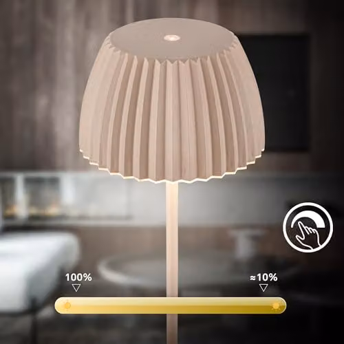 Briloner Riffle Rechargeable LED Table Lamp, Beige, H 36.5 x W 14.5 cm, IP44 Dimmable Touch Lamp – 7