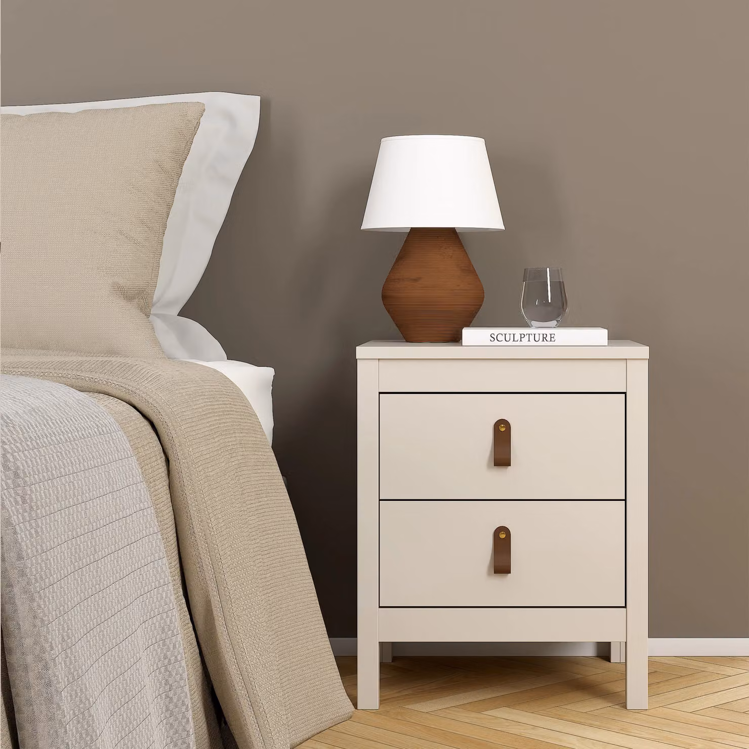Furniture To Go Barcelona Bedside Table with 2 Drawers in Beige Cashmere – 2