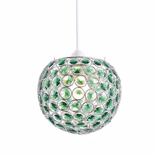Happy Homewares Modern Round Sphere Pendant Shade in Green and Chrome with 18 cm Diameter