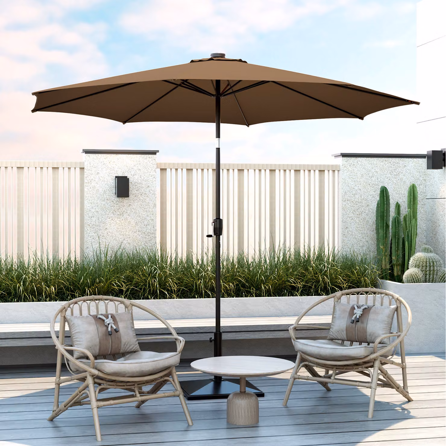 Costway 300 cm Solar Patio Market Umbrella in Brown Polyester – 2