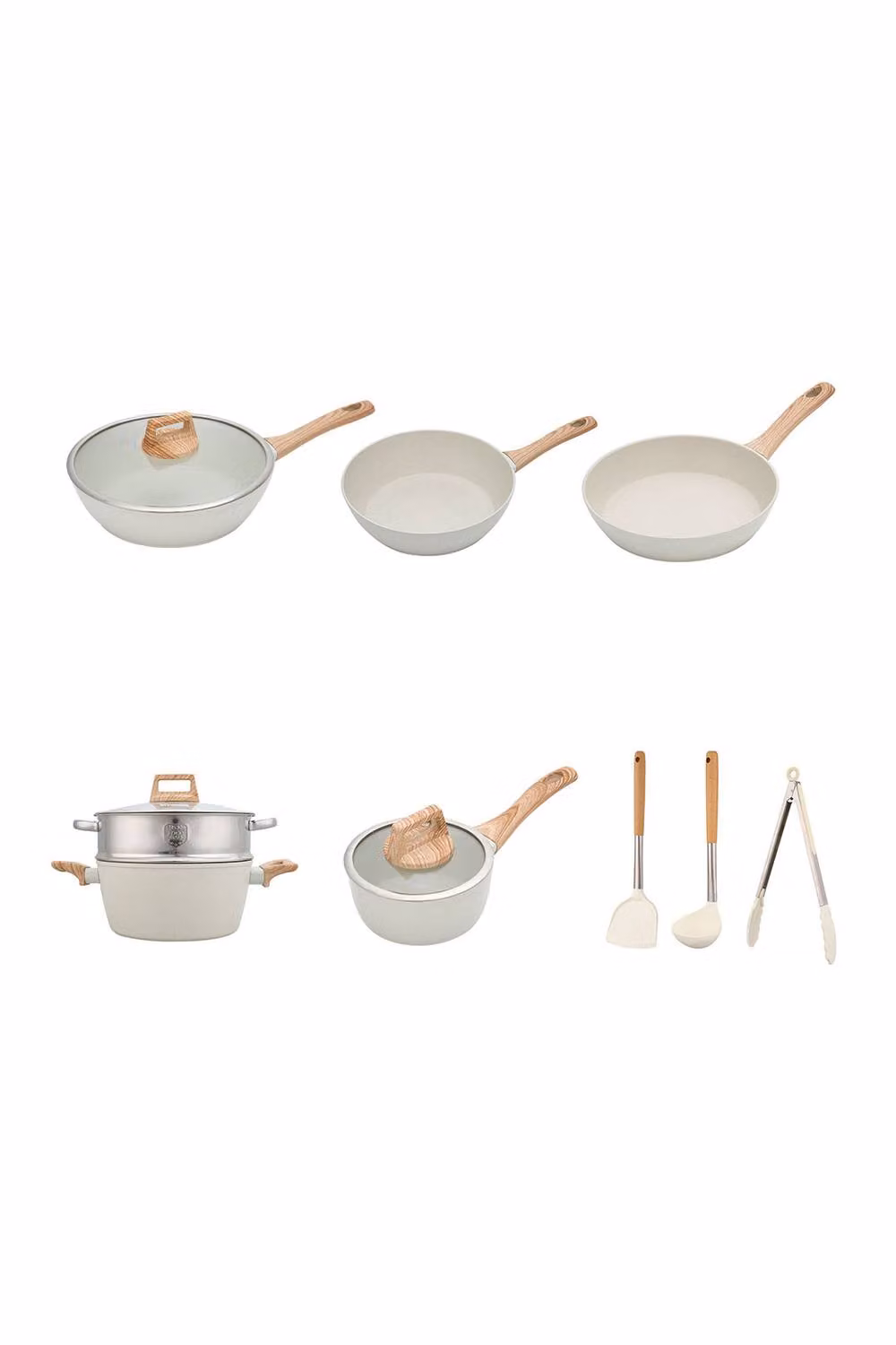 ExtraStar 12 Piece Nonstick Cookware Set with Lids in Beige – 3