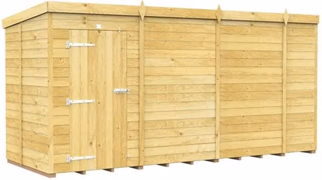 Buttercup Farm Brown Wooden Pent Shed with Single Door and No Window, L417 x W147 x H201 cm