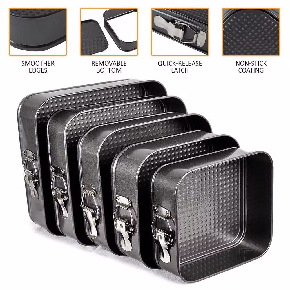 VOGREX Set of 5 Square Non-Stick Springform Cake Baking Tins in Black – 4