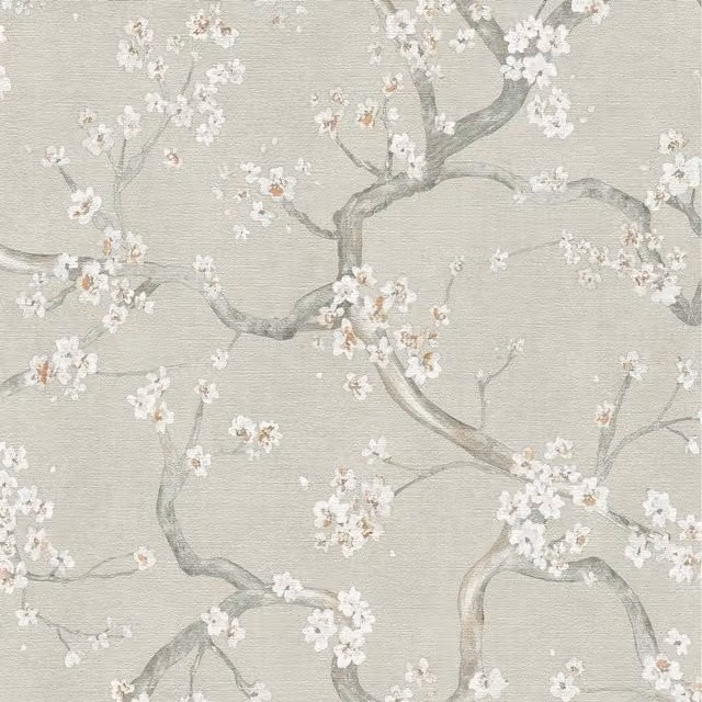 A.S. Création Hot Spots Floral Branches Metallic Wallpaper in Green and Grey