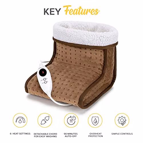 MONHOUSE Electric Foot Warmer in Brown with Rapid Heat Up and Auto Shut Off Protection – 4