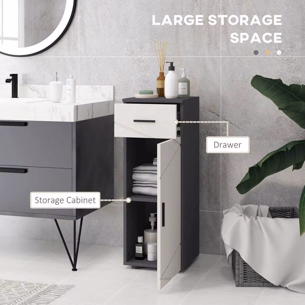 NESTLUNE Slim Freestanding Bathroom Storage Cabinet with Hinged Doors and Internal Shelves in Matt Grey – 4
