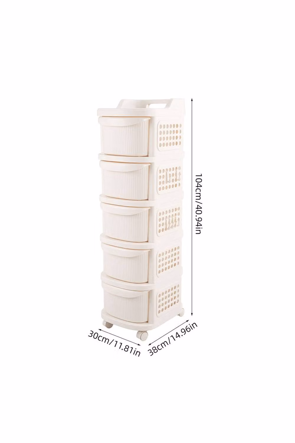 Living and Home Rolling Storage Cart with Hooks in Cream/Beige/White – 3