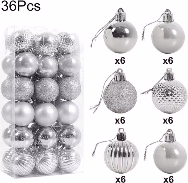 Living and Home 36-Piece Silver Christmas Tree Bauble Decoration Set