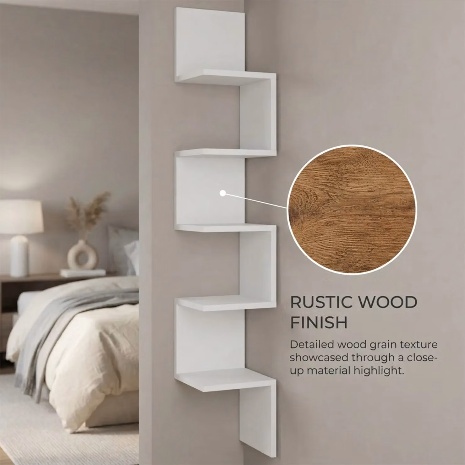 Alivio Modern 5-Tier Corner Wall Mounted Wooden Display Shelf in White – 2