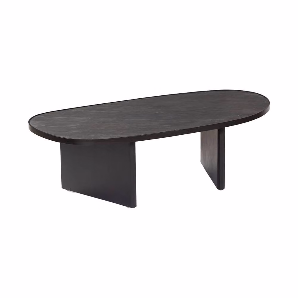 sweeek Oval Coffee Table in Black Mango Wood and Stone Veneer, W/D/H: 60 x 35 x 17 cm – 2
