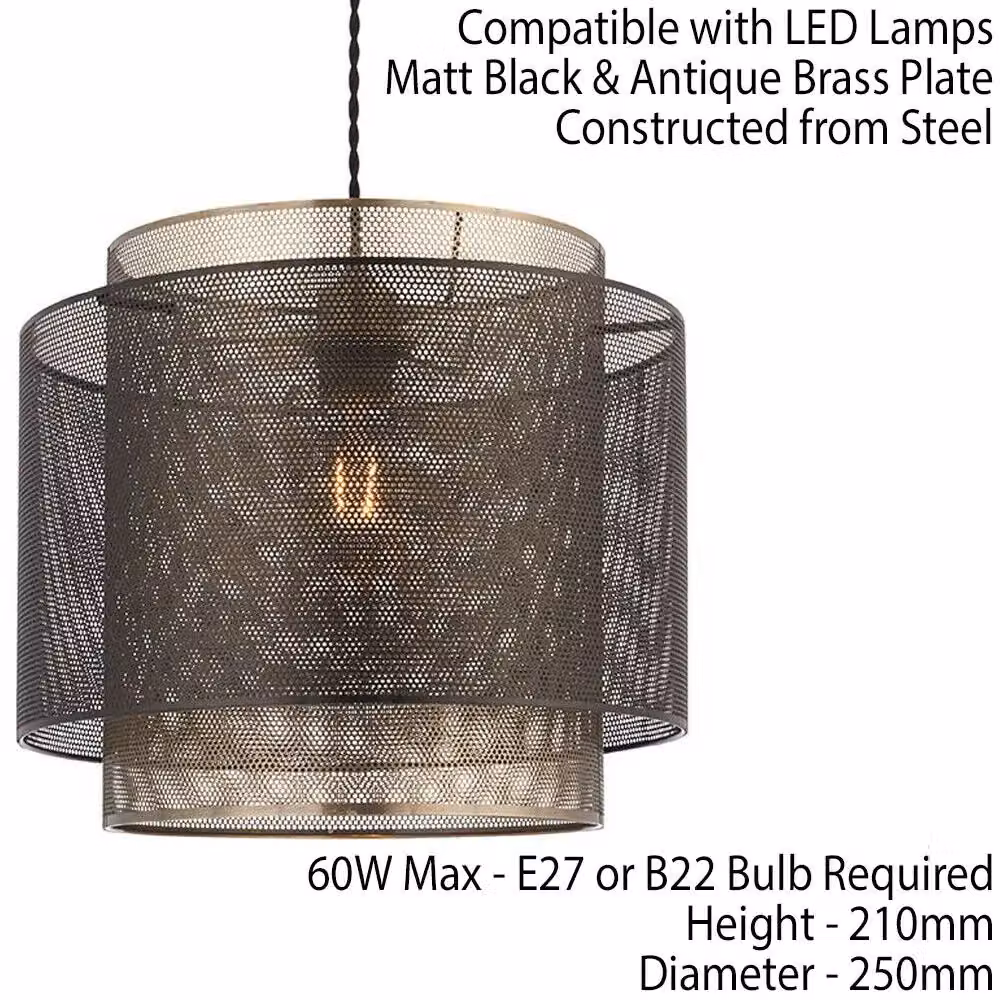 Loops Hanging Ceiling Pendant Light in Matt Black and Gold Brass with Metal Mesh Shade – 2