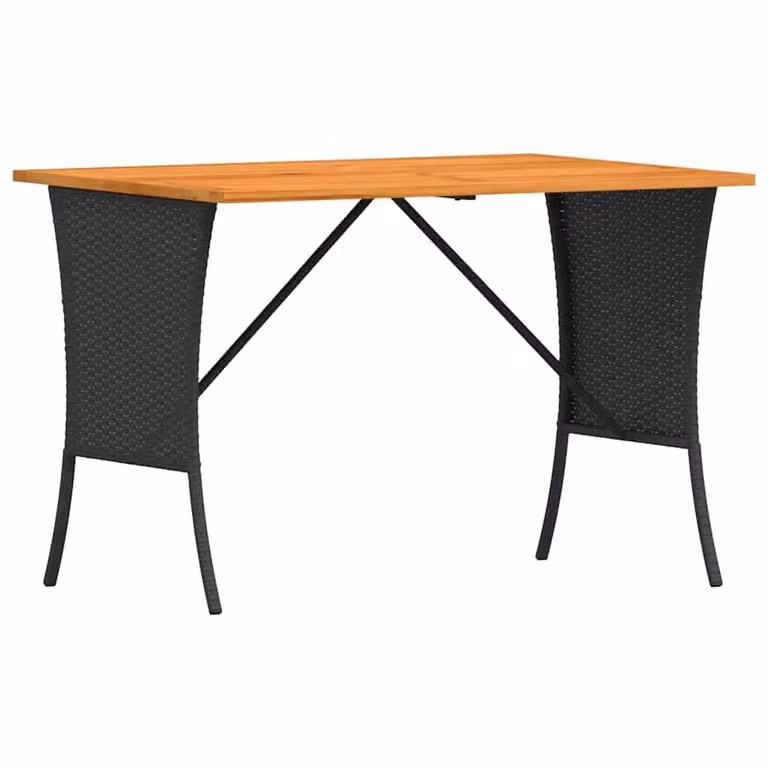 Berkfield Home Garden Table with Black Poly Rattan and Acacia Wood Top, W/D/H: 105 x 75 x 72 cm