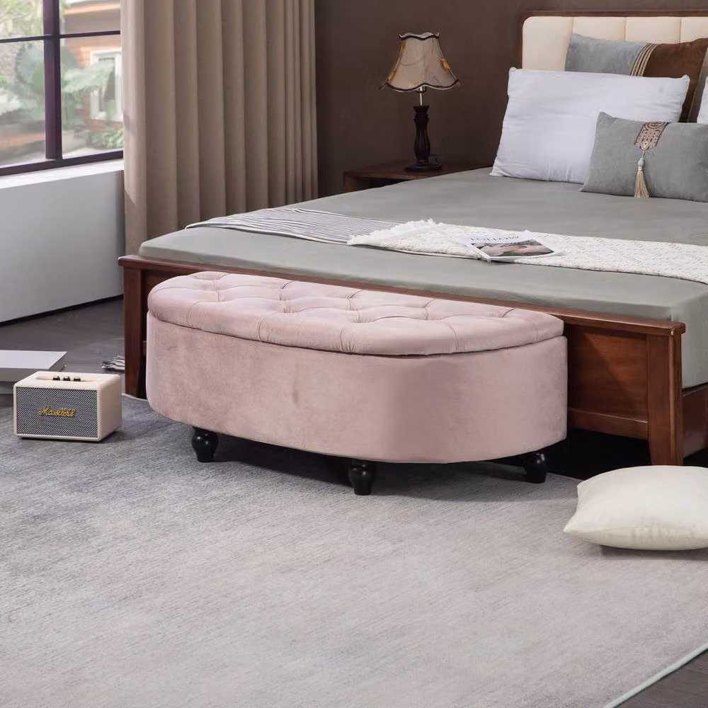 Wyld Haus Rafili Pink Velvet Semi Circle Storage Bench with Tufted Seat – 3