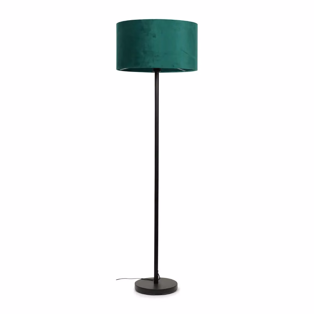 ValueLights Charlie Black Stem Floor Lamp with Green Velvet Cylinder Shade – 3