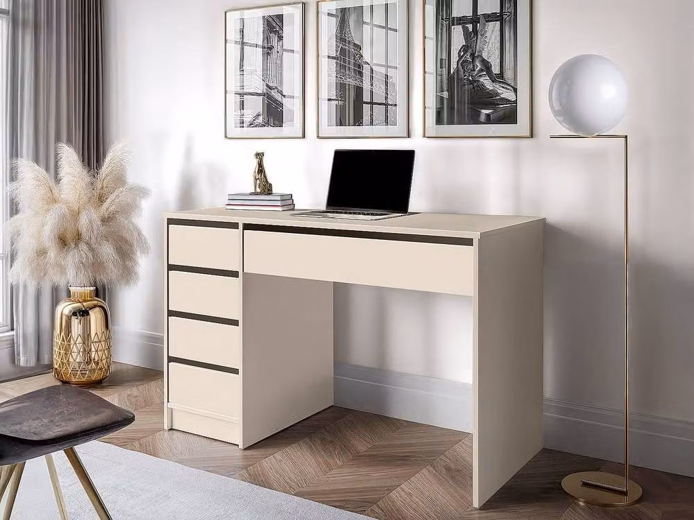 JENEMI Modern Writing Desk with 5 Drawers in Beige and White, W/D/H: 120 x 55 x 76 cm – 3