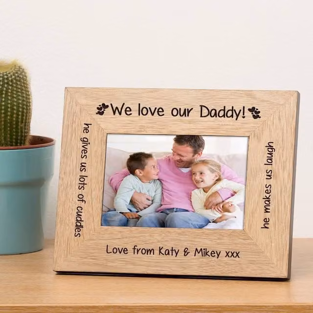 Uniqueful Personalised We Love Our Daddy Wood Photo Frame, Brown, 7 x 5 in