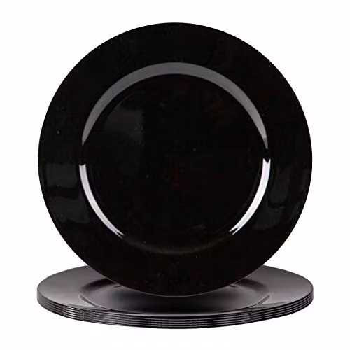 Argon Tableware 12pc Metallic Charger Plates and Coasters Set in Black Melamine, Diameter: 33 cm – 2