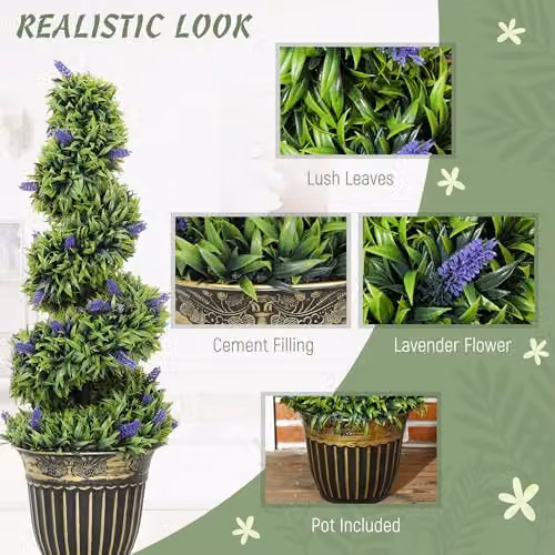HOMCOM Set of 2 Green Artificial Boxwood Spiral Topiary Trees, Height: 90 cm – 3