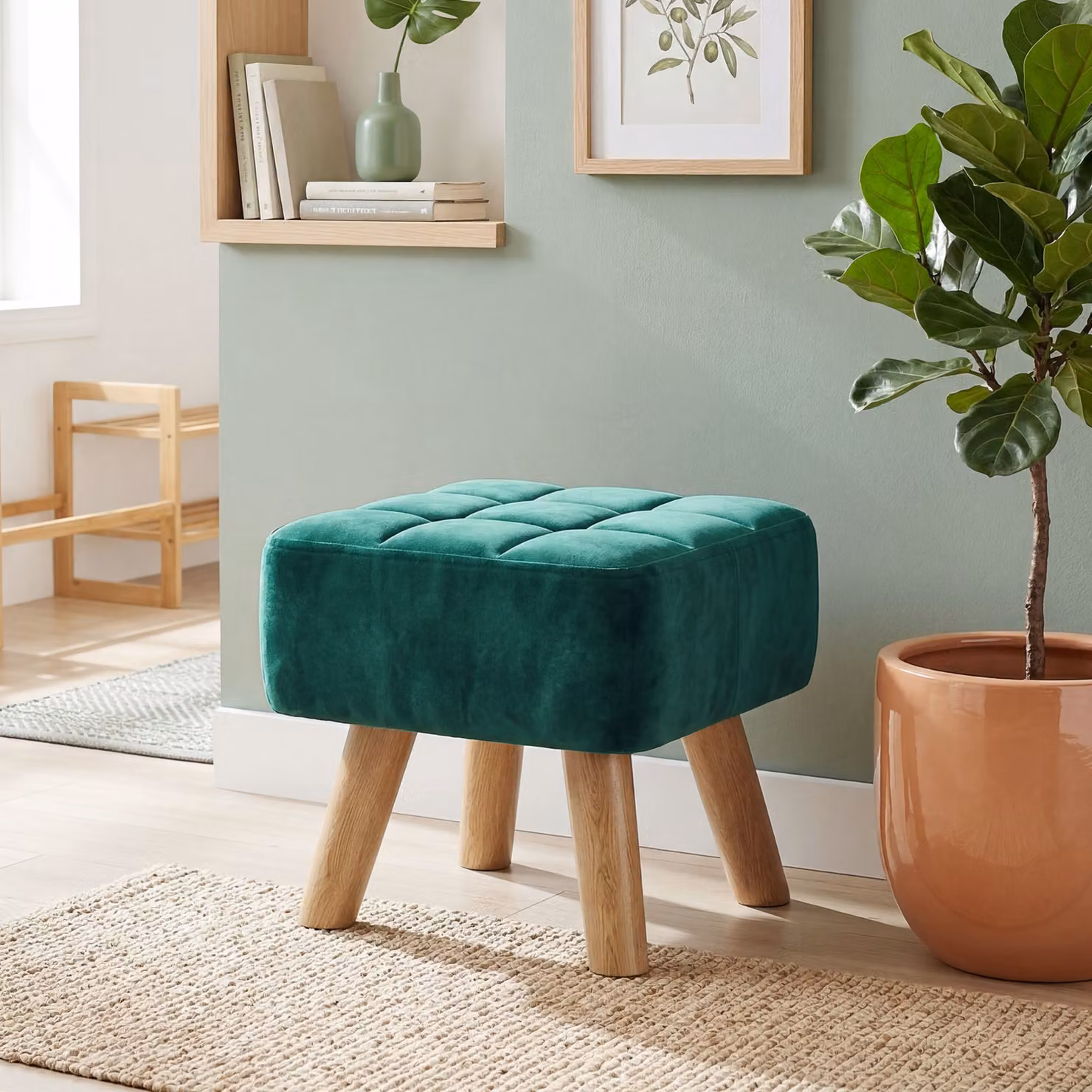 HOMCOM Velvet Rectangular Padded Footstool in Dark Green – 7