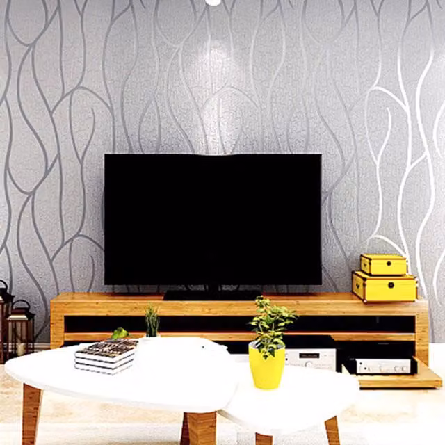 Livingandhome Grey 3D-Stereoscopic Empaistic Wave Striped Non-Woven Wallpaper