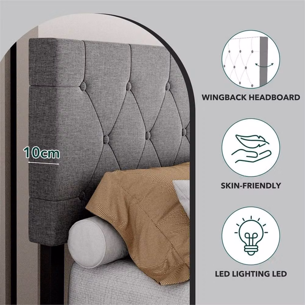 SPETLEK Grey Fabric Floating Bed Frame with Smart LED Under-bed Lighting and Lift-up Base, W/D/H: 140 x 200 cm – 3