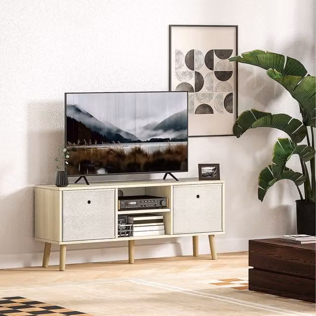 HOMCOM Scandinavian Style Wood TV Cabinet Stand in Brown, Yellow or Beige
