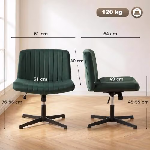 HOMCOM Green Fabric Task Chair with Wide Seat and 360 Degree Swivel, W/D/H: 64 x 65 x 120 cm – 3