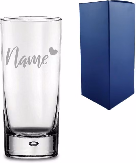Uniqueful Personalised Bubble Hiball Glass Tumbler with Heart Name in Clear